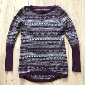 Roots Fair Isle Jacquard Light Sweater in Purple & Dark Gray Size XS